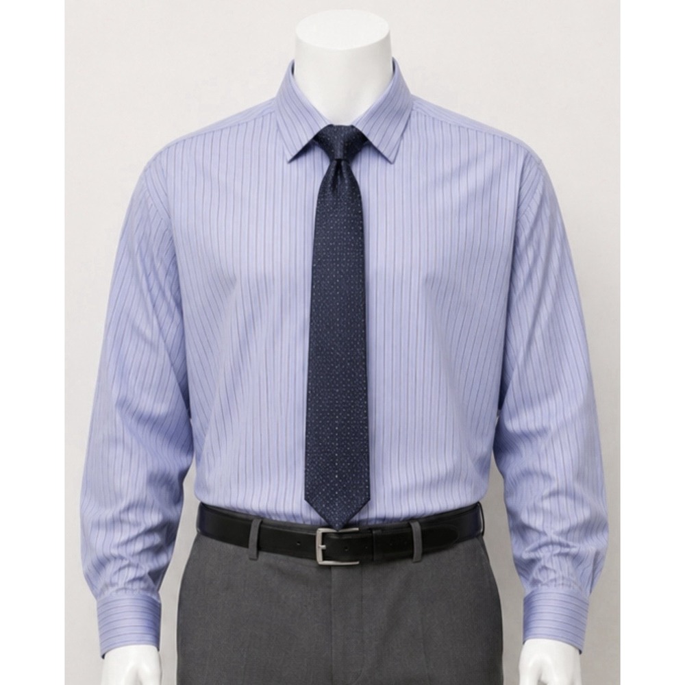 SAKS 5th AVE Men's Long Sleeve Button Up Dress Shirt Blue Striped 17 1/2 34/35